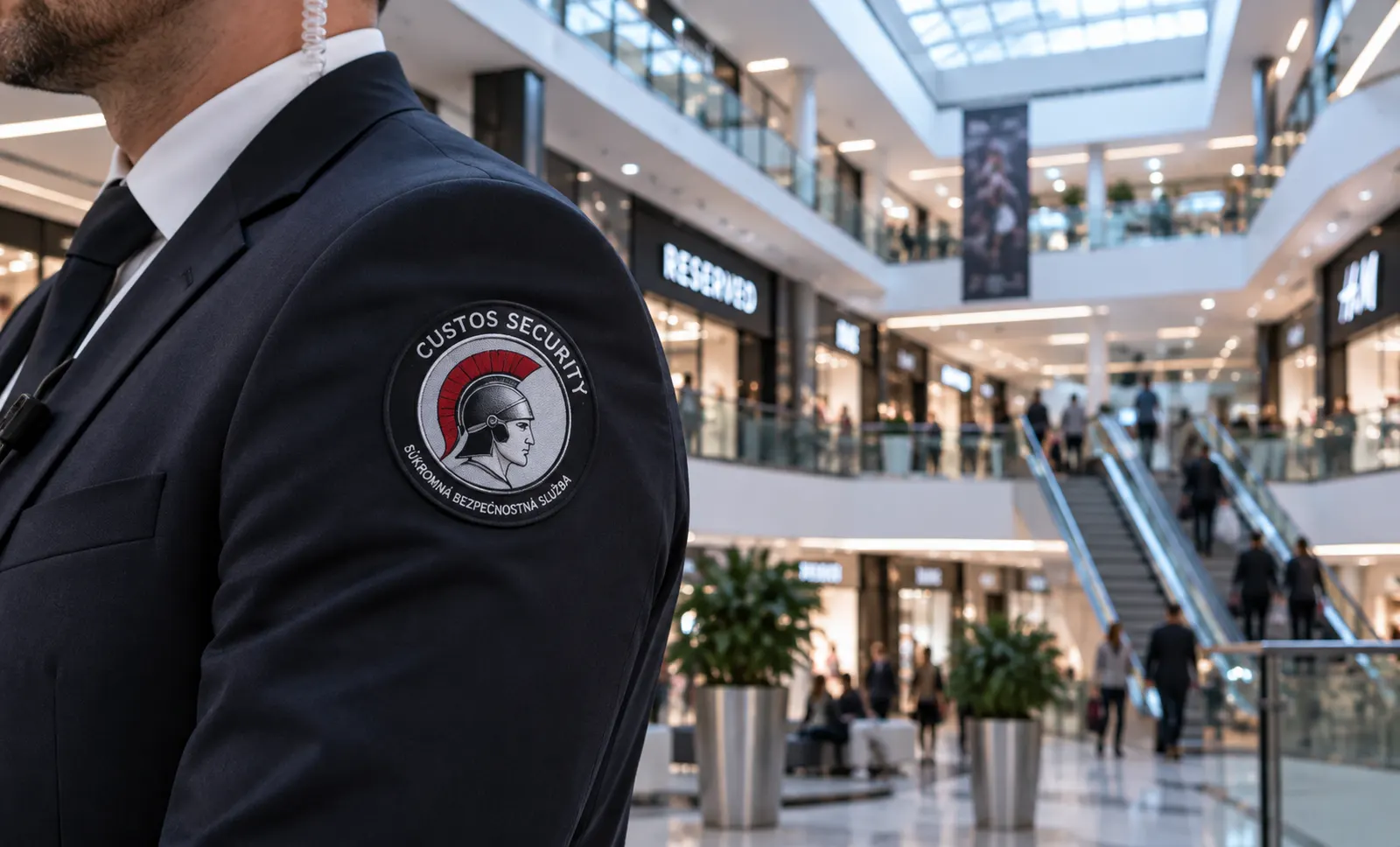 Označenie Custos Security v obchodnom centre